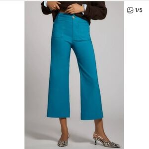 Maeve Teal Cropped Wide-Leg Trousers